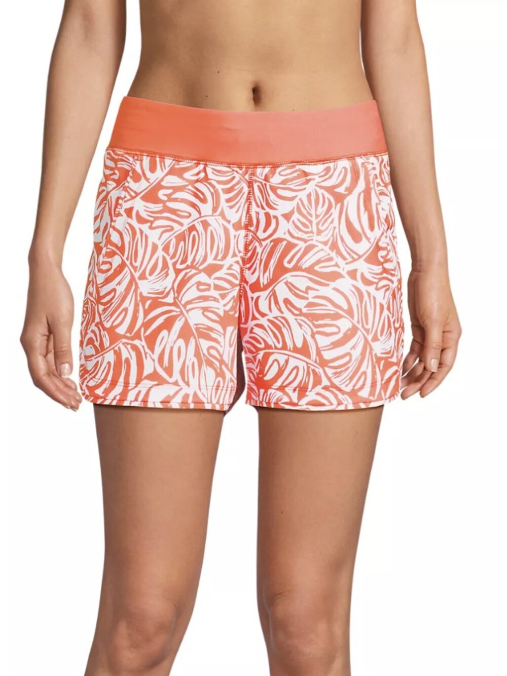 Lands’ End Board Shorts Swim Bottoms Tropical Coral Orange Size 6